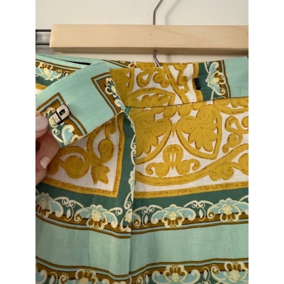 Zara Mustard Yellow Gold Teal Baroque Patterned Trousers size XS - Picture 6 of 11